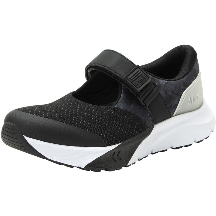 Quarter view Women's Alegria Footwear style name Atlis in color Poppy Black. Sku: ATL-6157