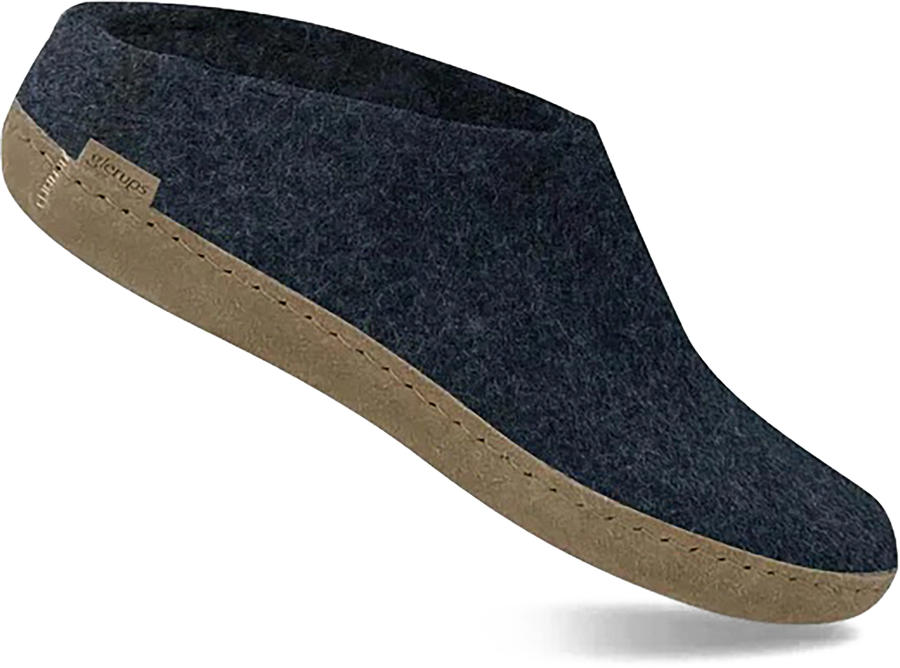 Quarter turn view Women's Glerups Footwear style name Slip-On Leather in color DENIM. Sku: B-10