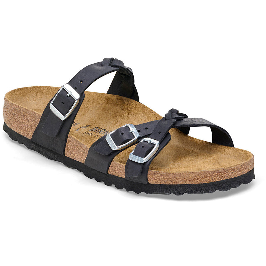 Quarter view Women's Birkenstock Footwear style name Franca Braid Regular in color Black. Sku: BK1026295