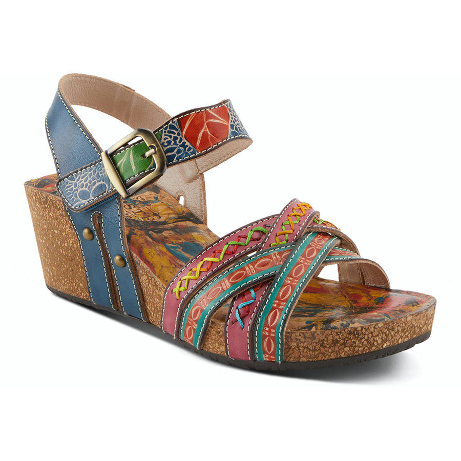 Quarter view Women's L'Artiste Footwear style name Bosquet in color Navy Multi. Sku: BOSQUET-NM