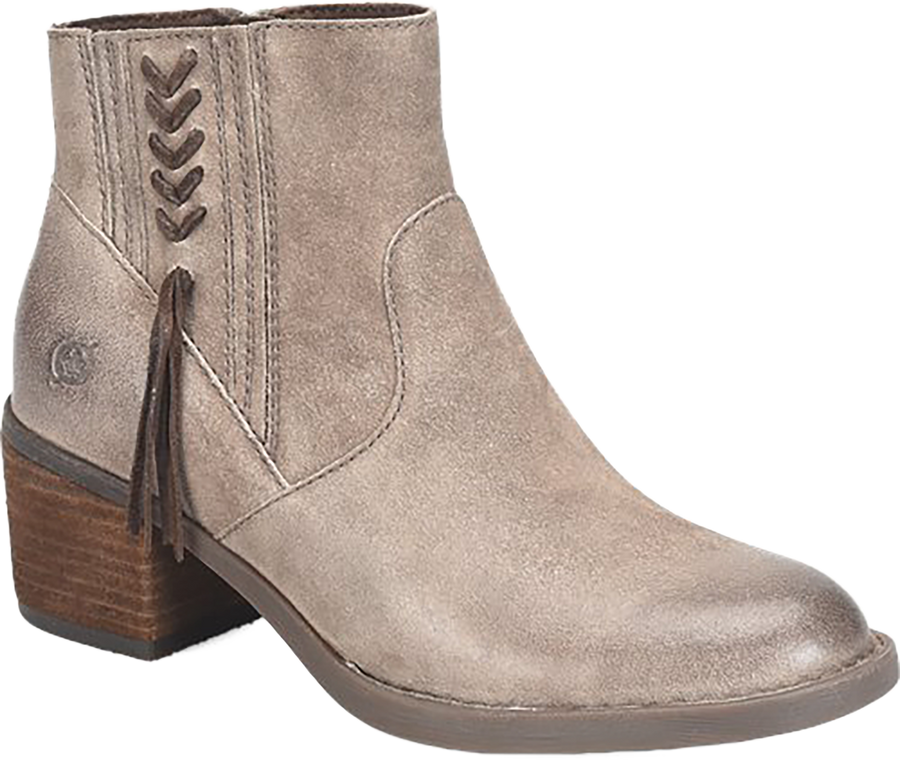 Quarter turn view Women's Born Footwear style name Rowan in color TAUPE. Sku: BR0078955