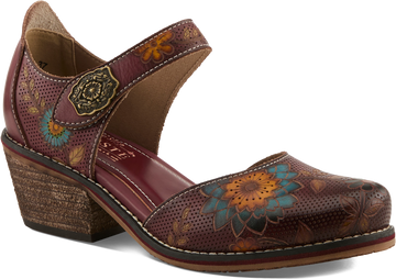 Quarter turn view Women's L'Artiste Footwear style name Cabracho in color BORD MULTI. Sku: CABRACHO-BXM