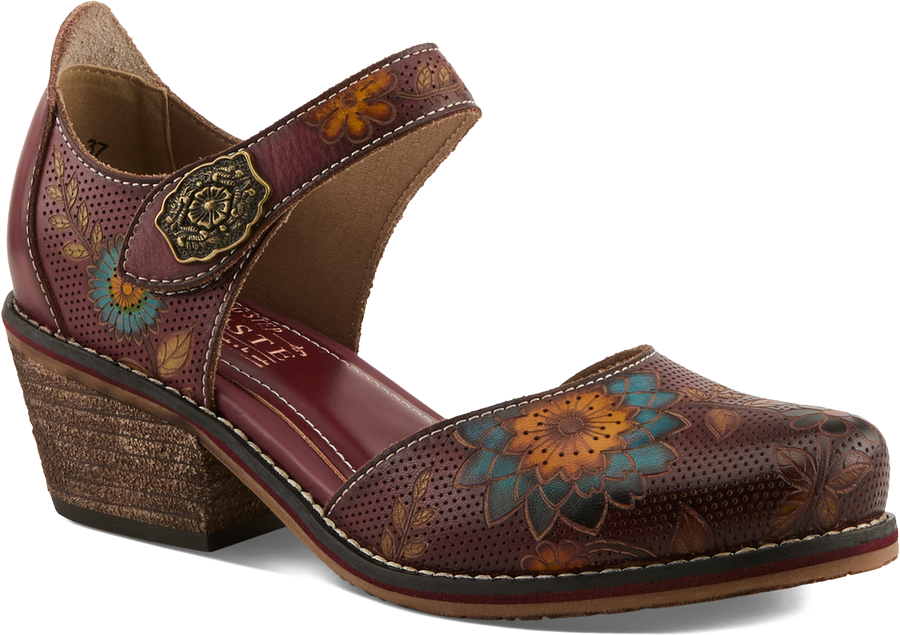 Quarter turn view Women's L'Artiste Footwear style name Cabracho in color BORD MULTI. Sku: CABRACHO-BXM