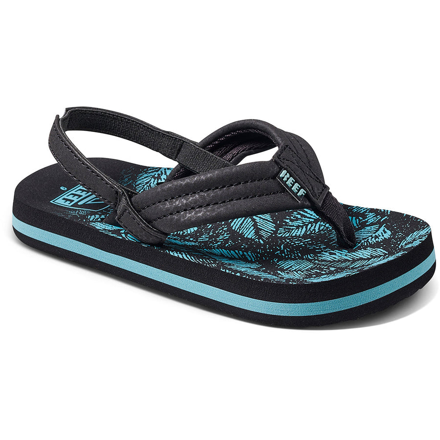 Quarter view Kid's Reef Footwear style name Little Ahi in color Aquifer Palm. Sku: CJ4133