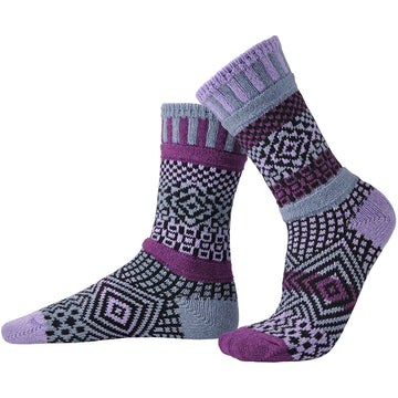 Quarter view Women's Solmate Sock style name Solmate Crew in color Wisteria. Sku: CREW-WIS