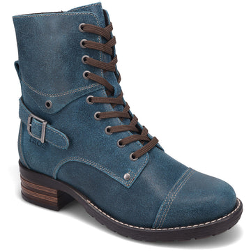 Quarter turn view Women's Taos Footwear style name Crave Ruff Out in color Petrol Blue. Sku: CRV-5514PERO