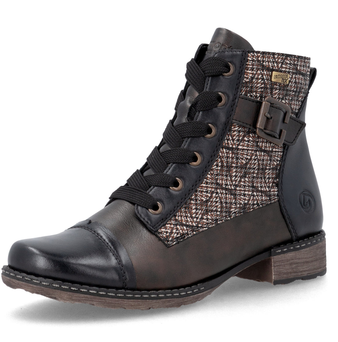 Black leather ankle boot on a white background