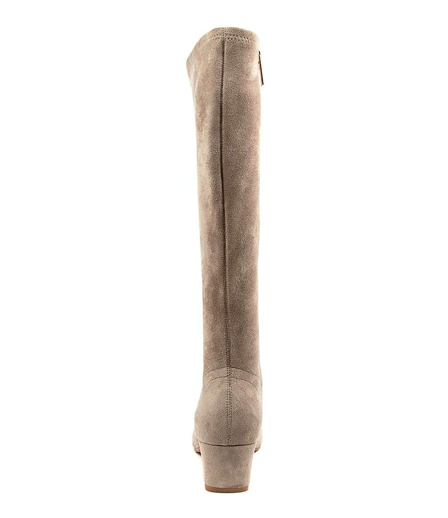 Rear View Women's Django & Juliette Boot in Taupe Stretch Microsuede Sku: DJ12511NGVFT