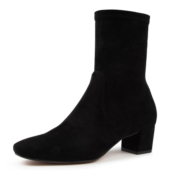 Side View Women's Django & Juliette Boot in Black Stretch Microsuede Sku: DJ16655BLAFT