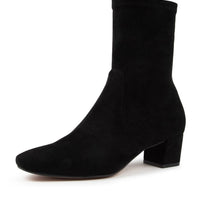 Side View Women's Django & Juliette Boot in Black Stretch Microsuede Sku: DJ16655BLAFT