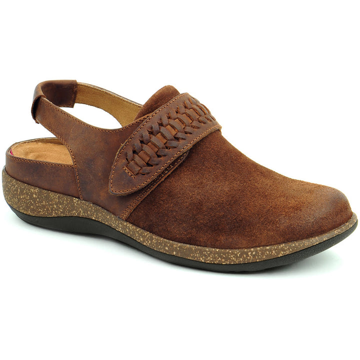 Quarter view Unisex Aetrex Footwear style name Leni color Tobacco. Sku: DM332WM