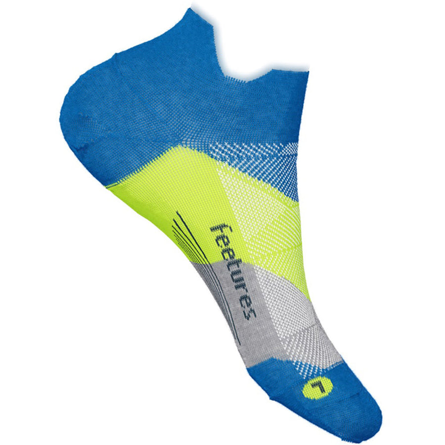 Quarter view Men's Feetures Sock style name Elite Max Cushion No Show in color Boulder Blue. Sku: EC505636