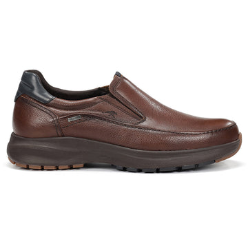 Quarter turn view Men's Fluchos Footwear style name Trinton Nebraska Slip On Waterproof in color Nut. Sku: F2064-NEBRASKA