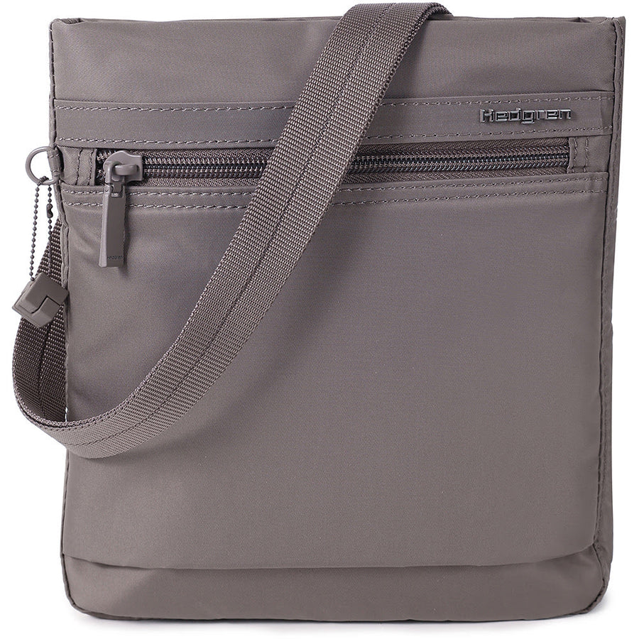 Quarter turn view Women's Hedgren Hand Bag style name Leonce Small RFID Crossbody in color Sepia. Sku: HIC112-376