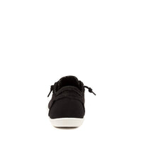 Black canvas shoe on a white background