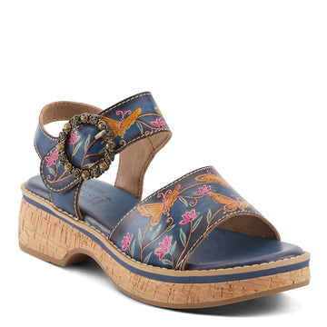 Quarter view Women's L'Artiste Footwear style name Kenna in color Navy Multi. Sku: KENNA-NM