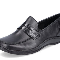 Quarter view Women's Rieker Footwear style name Celia 52 in color Black. Sku: L1752-00