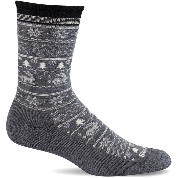 Quarter view Women's Sockwell Sock style name Folksy Fairisle in color Charcoal. Sku: LD220W-850