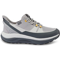 Quarter turn view Men's Kizik Footwear style name London in color Alloy/ Poppyseed. Sku: MLONGY15