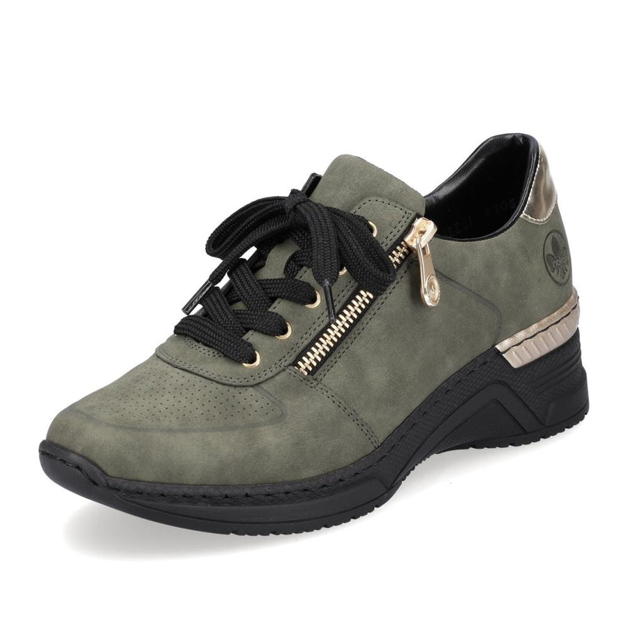 Quarter view Women's Rieker Footwear style name Kitty 05 in color Liane/Schoko Morelia/Fresco. Sku: n4305-54