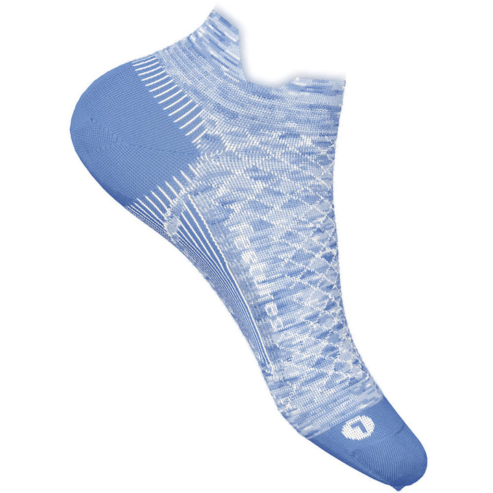 Quarter turn view Women's Feetures Sock style name Plantar Fasciitis Relief Light Cushion No-Show in color Brilliant Blue. Sku: PF502662