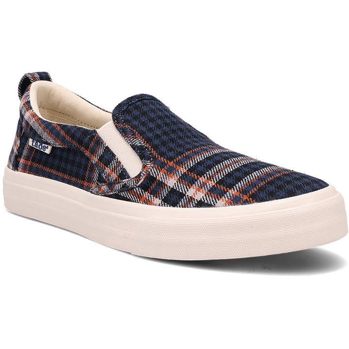 Quarter view Women's Taos Footwear style name Rubber Soul color Blue Plaid. Sku: RBS-13650BLPD