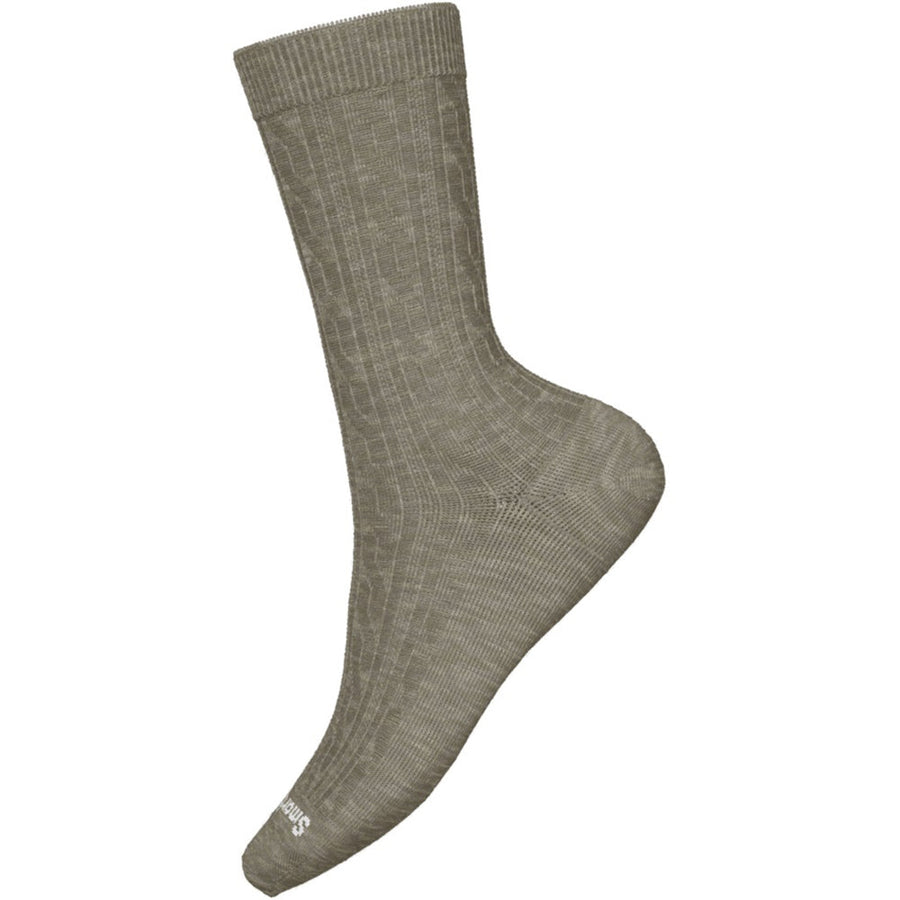 Quarter turn view Women's Smartwool Sock style name Everday Cable Crew in color Fossil. Sku: SW001830880