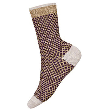 Quarter view Women's Smartwool Sock style name Popcorn Polka Dot Crew color Acorn. Sku: SW001845G36