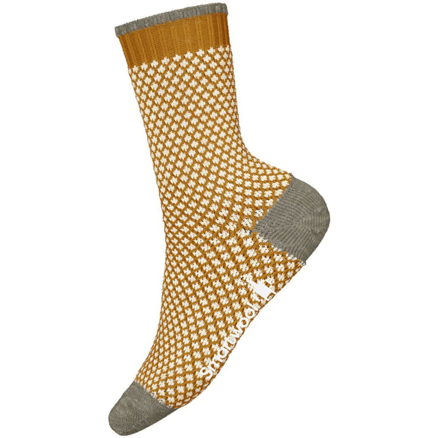 Quarter turn view Women's Smartwool Sock style name Popcorn Polka Dot in color Honey Gold. Sku: SW001845K11