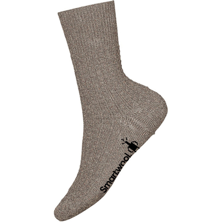 Quarter turn view Men's Smartwool Sock style name Waffle Press Crew in color Taupe Natural Marl. Sku: SW002504G26