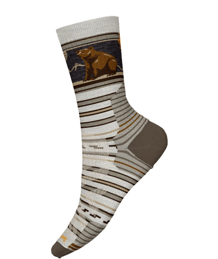 Men's Smartwool Socks style name Targ Cushion Bear Stripe Mid Crew in color Ash. Sku: SW002880069