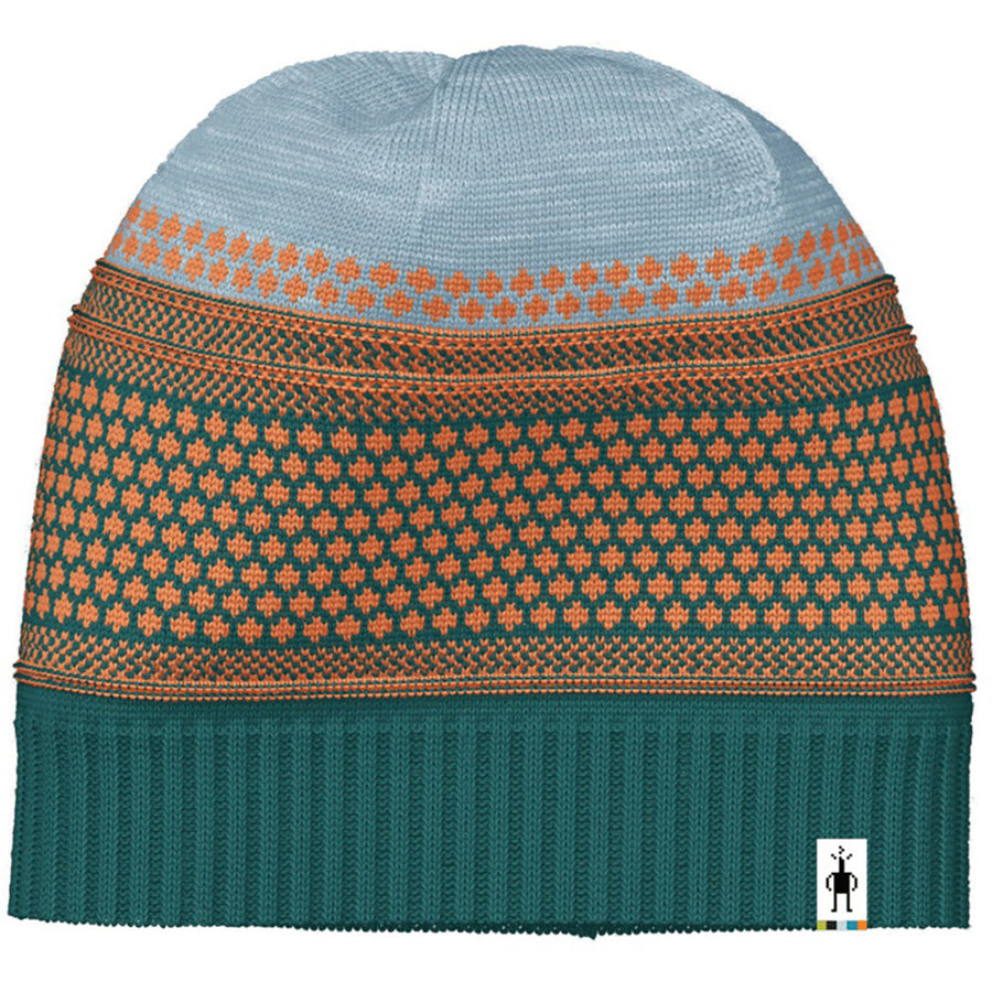 Quarter turn view Women's Smartwool Hats style name Popcorn Cable Beanie in color Emerald Green Apricot. Sku: SW011469P22