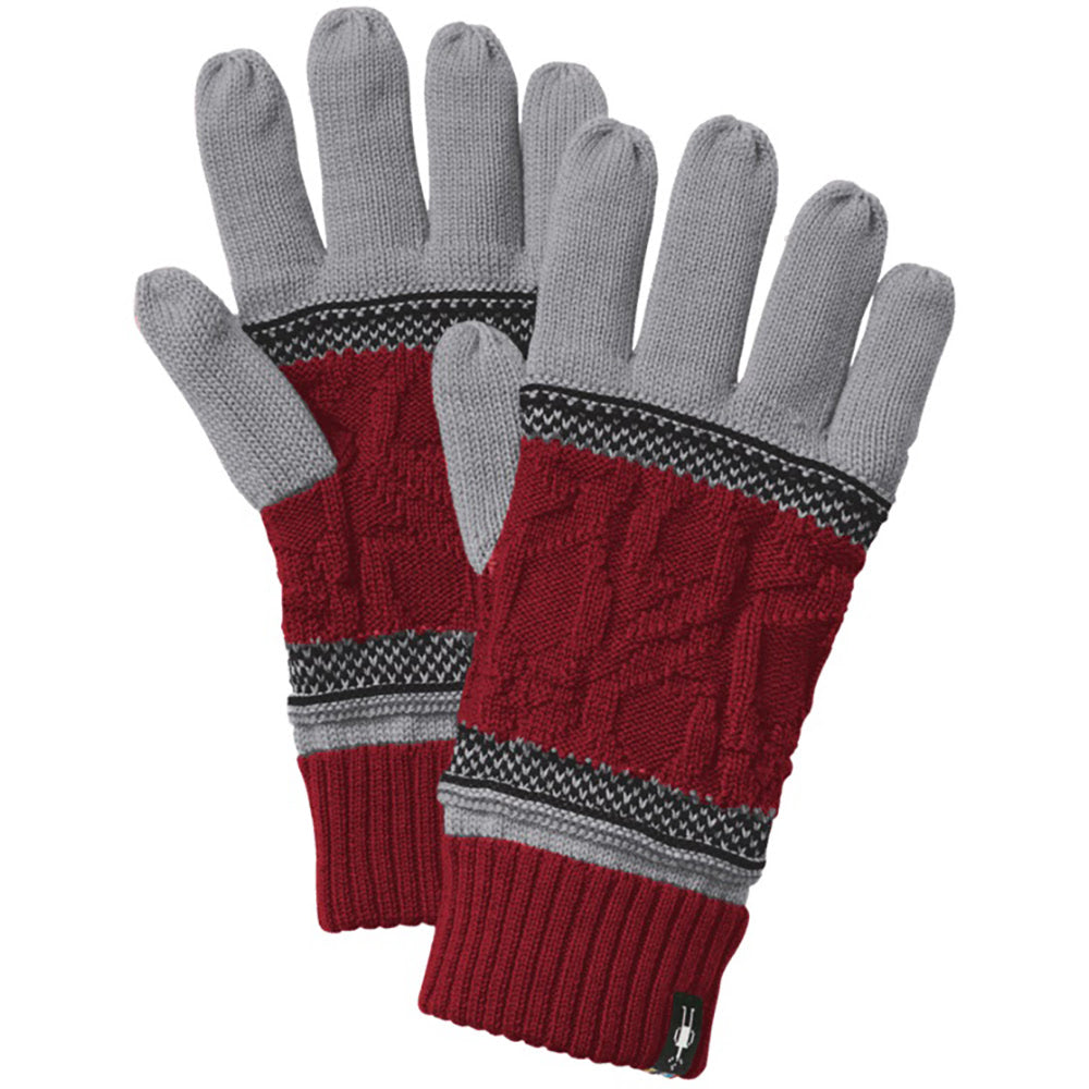 Quarter turn view Unisex Smartwool Accessories style name Popcorn Cable Glove in color Currant. Sku: SW011470N69