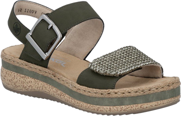 Quarter turn view Women's Rieker Footwear style name Regina 51 in color Schilf/ Moor. Sku: V0951-54