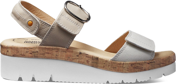 Quarter turn view Women's Samuel Hubbard Footwear style name Portola Two-Strap Wide in color White Multi. Sku: W1730-203W