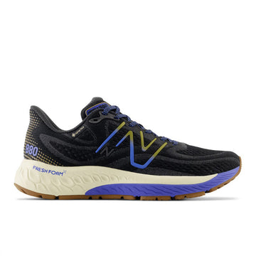 Quarter view Women's New Balance Footwear style name Fresh Foam X 880V12 Gore-Tex Medium in color Black/ Marine Blue. Sku: W880GQ13-1B