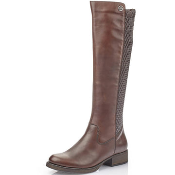 Quarter view Women's Rieker Footwear style name Faith 91 Tall color Merbau/ Moro/ Kastanie Cristalli. Sku: Z9591-26