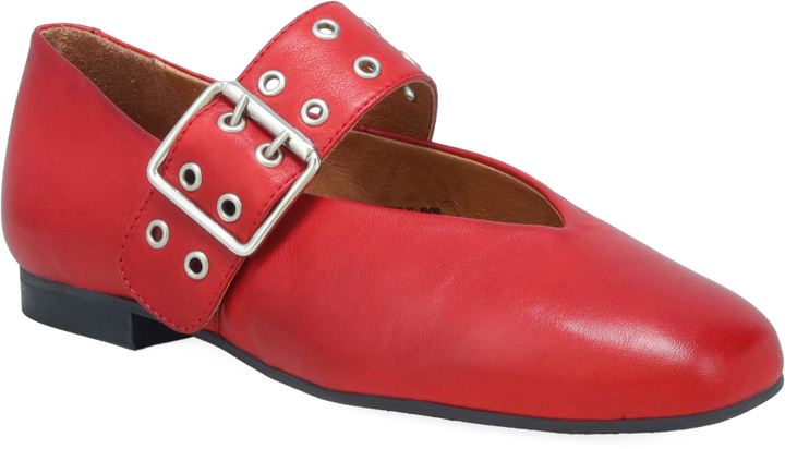Quarter turn view Women's Miz Mooz Footwear style name Zephyr in color RED. Sku: ZEPHYR-RED