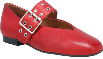 Quarter turn view Women's Miz Mooz Footwear style name Zephyr in color RED. Sku: ZEPHYR-RED