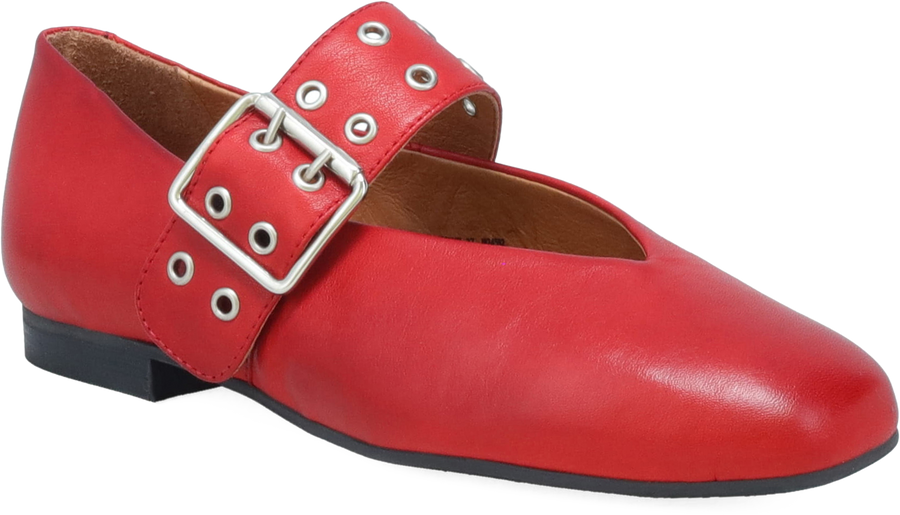 Quarter turn view Women's Miz Mooz Footwear style name Zephyr in color RED. Sku: ZEPHYR-RED
