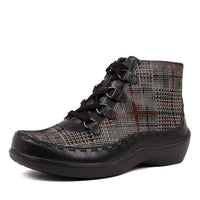 Quarter view Women's Ziera Footwear style name Alexia in Black-Black&Red Check Leather. Sku: ZR10211C27LE-XW