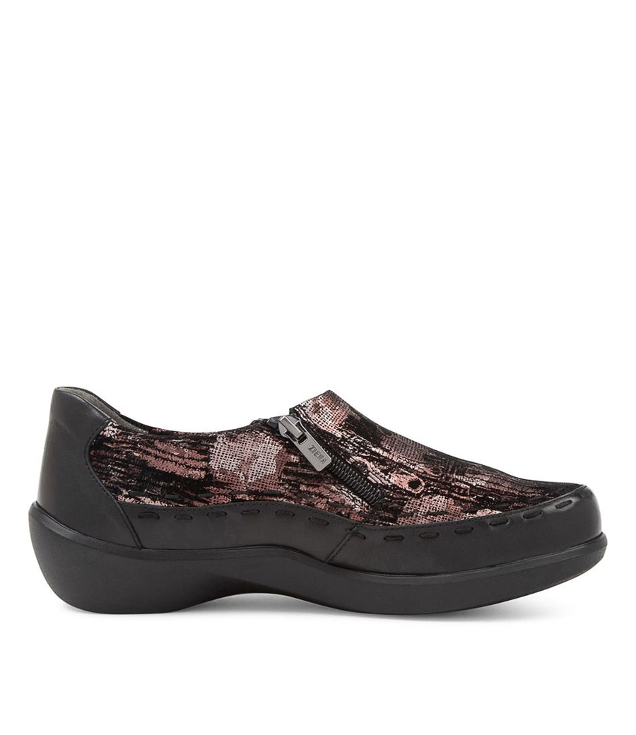 Women's Shoe, Brand Ziera Alayana in Extra Wide in Black Copper/ Black Mix Leather shoe image inside view