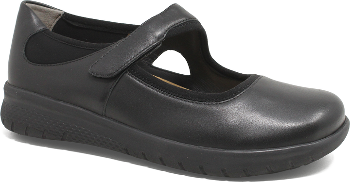 Quarter turn view Women's Ziera Footwear style name Silvani Xf in color BLACK LTHR. Sku: ZR10687B75LE