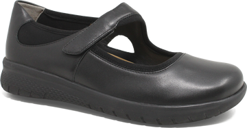 Quarter turn view Women's Ziera Footwear style name Silvani Xf in color BLACK LTHR. Sku: ZR10687B75LE