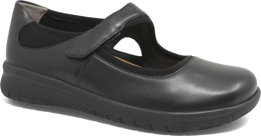 Quarter turn view Women's Ziera Footwear style name Silvani Xf in color BLACK LTHR. Sku: ZR10687B75LE