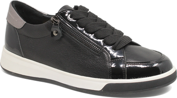 Quarter turn view Women's Ziera Footwear style name Aire Xf in color BLACK PAT. Sku: ZR10909BBZFD
