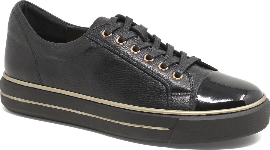 Quarter turn view Women's Ziera Footwear style name Koma W in color BLACK PAT. Sku: ZR11114BLAS5