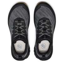 Black and gray athletic shoes with brand logo on a white background