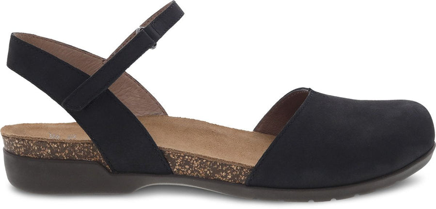 Side view Women's Dansko Footwear style name Rowan in color Black Nubuck. Sku: 6025-105300