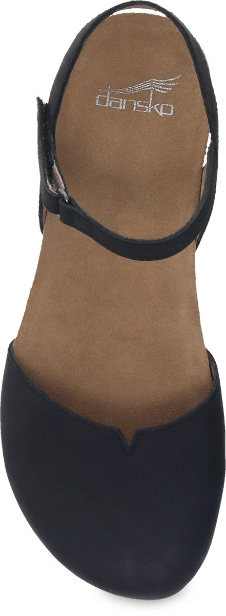 Top view Women's Dansko Footwear style name Rowan in color Black Nubuck. Sku: 6025-105300